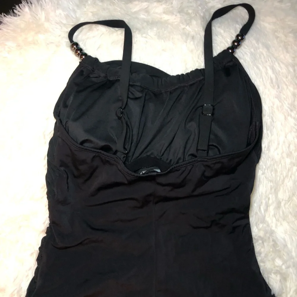 Slimming Draped One-Piece  Black Swimsuit with Straps size 14 8 and 4